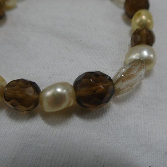 Genuine Pearl Faceted Beaded Bracelet Adjustable Stretchy Neutral Brown - Picture 3 of 5